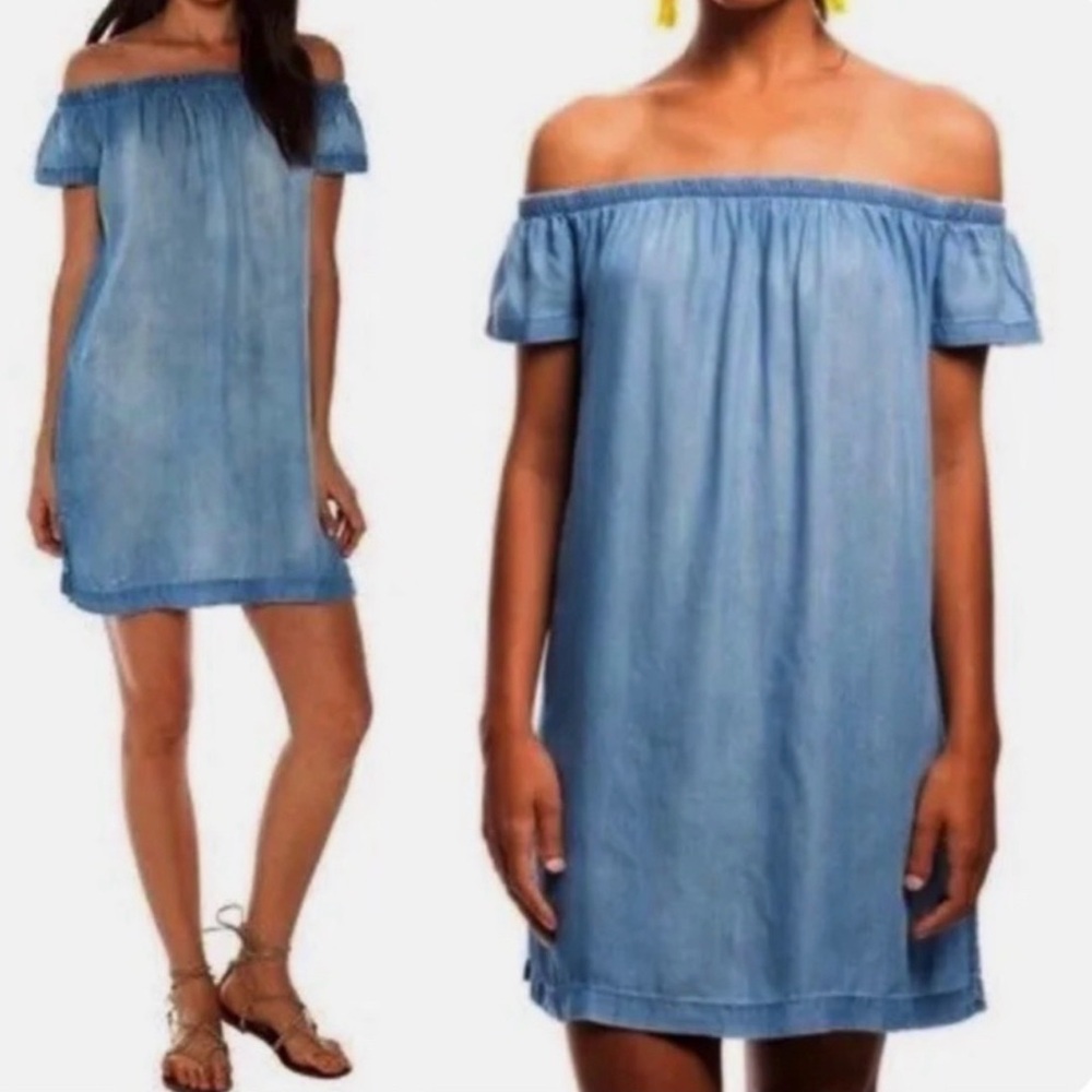 CLOTH & STONE Off-Shoulder Chambray Denim Mini Dress